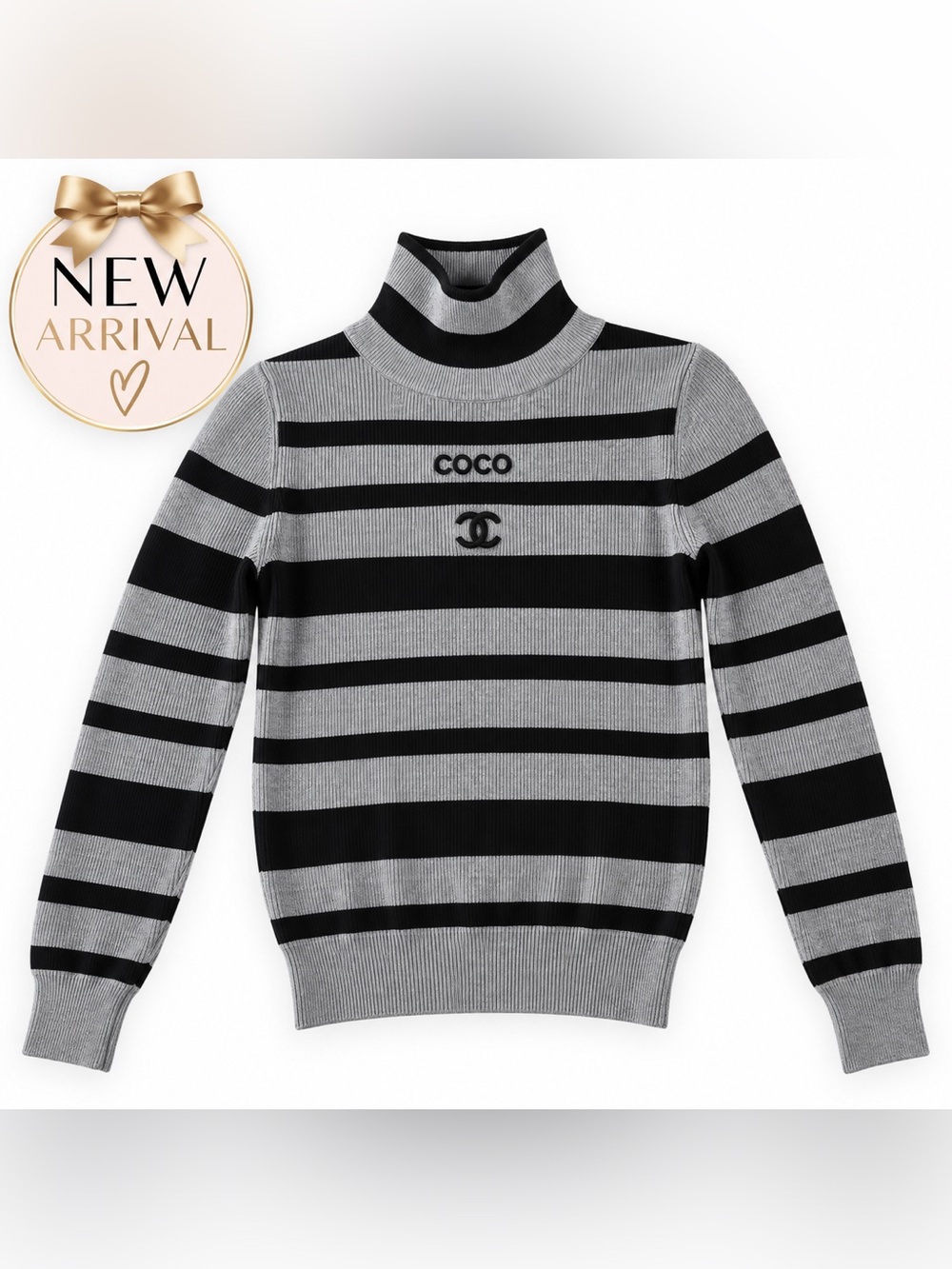 🖤 Women’s Gray & Black Striped Turtleneck Sweater 🖤